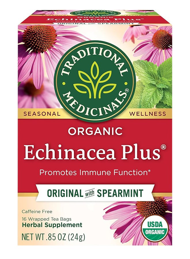 Traditional Medicinals Organic Echinacea Plus Tea Bags Original With Spearmint Promotes Immune Function Caffeine Free 16 Tea Bags 24G  - Image 1
