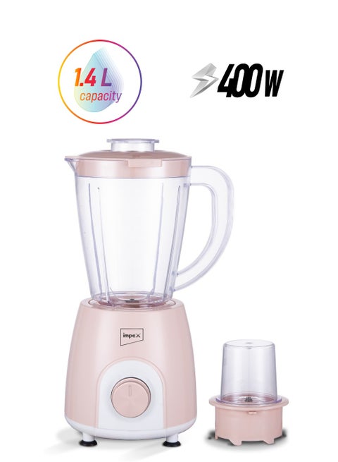 2 in 1 Blender Mixer Grinder |2 Speed with Pulse Control |4 Piece Stainless Steel Blade |1.4L PS Jar with Grinder |Motor Overheat Protector |Copper Brush Base 1.4 L 400 W BL 3501 Pink