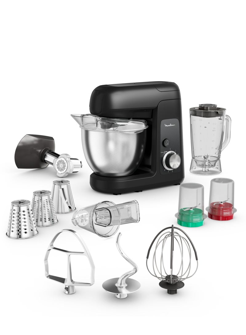 Moulinex Bake Partner, S.S Bowl, Blender- Mini Chopper- Shredder- Meat Mincer, 8 Speed + Pulse 1100 W QA525827 Black  - Image 1
