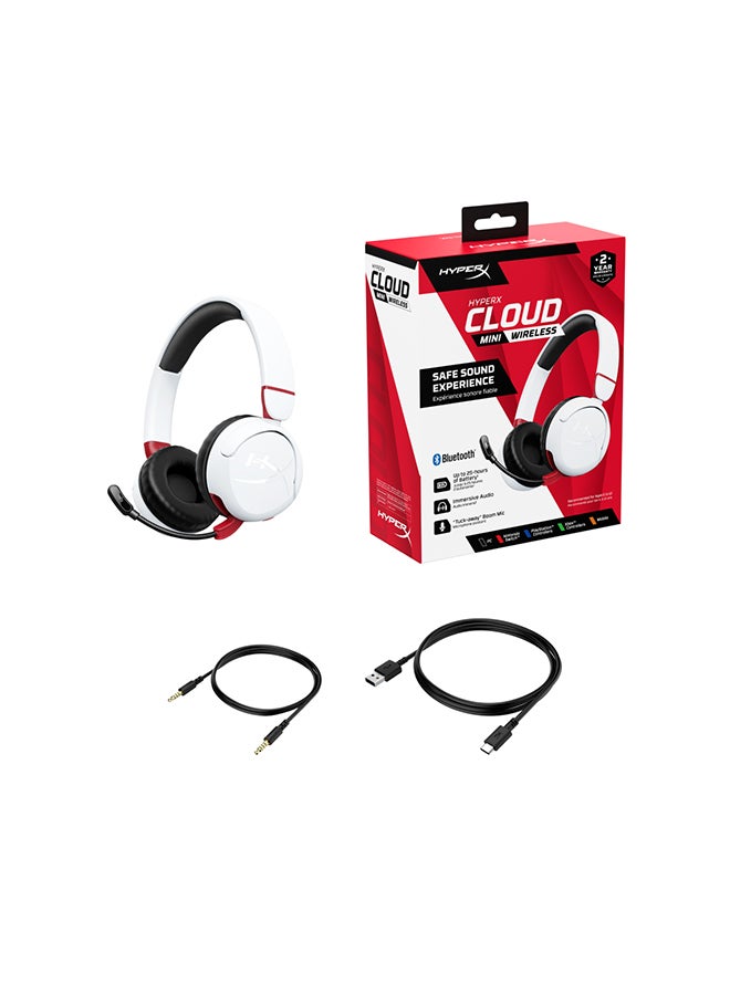 HYPERX - Cloud Mini - Wireless Gaming Headset, Volume level below 85dB, Immersive audio, Durable tuck-away boom mic, Lightweight comfort, Works With PC, Nintendo Switch, PlayStation, Steam Deck, Xbox, mobile, Chromebook, White | 7G8F2AA - Image 1