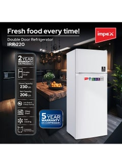 Impex Double Door Refrigerator 230 Liter, Fast Cooling Fridge, Freezer, Energy Efficient And Silent Operation 90 W IRF 220 White  - Image 2