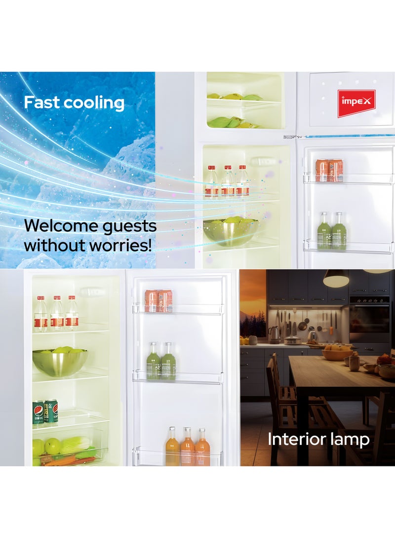 Impex - Double Door Refrigerator 230 Liter, Fast Cooling Fridge, Freezer, Energy Efficient And Silent Operation 90 W IRF 220 White - Image 1