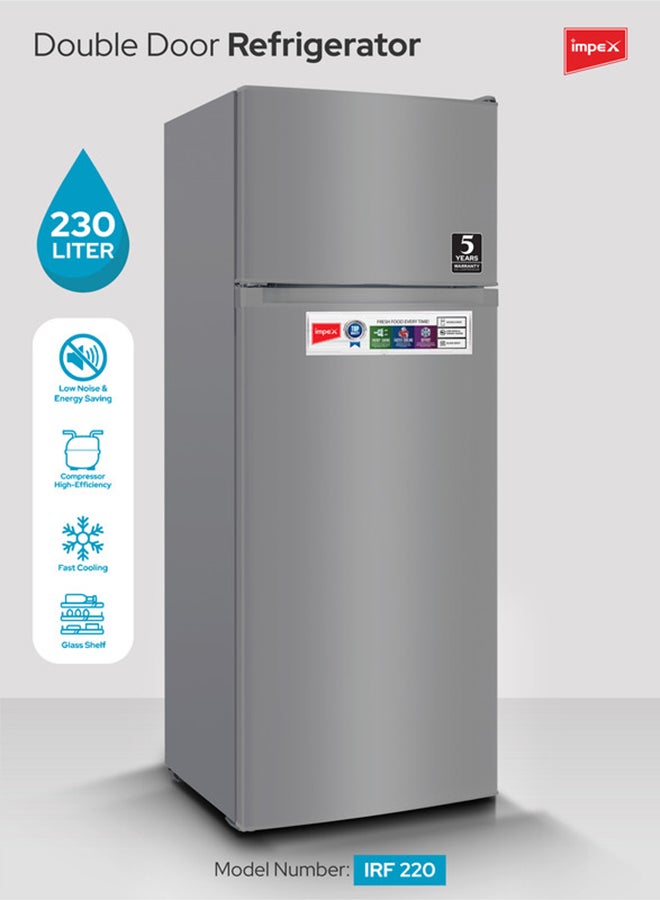 إمبكس ثلاجة ذات بابين بسعة 230 لتر، تبريد سريع، فريزر، موفرة للطاقة وتعمل بصمت - Image 1