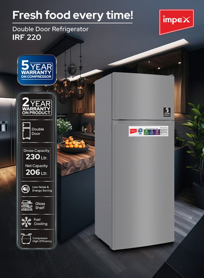 إمبكس ثلاجة ذات بابين بسعة 230 لتر، تبريد سريع، فريزر، موفرة للطاقة وتعمل بصمت - Image 3