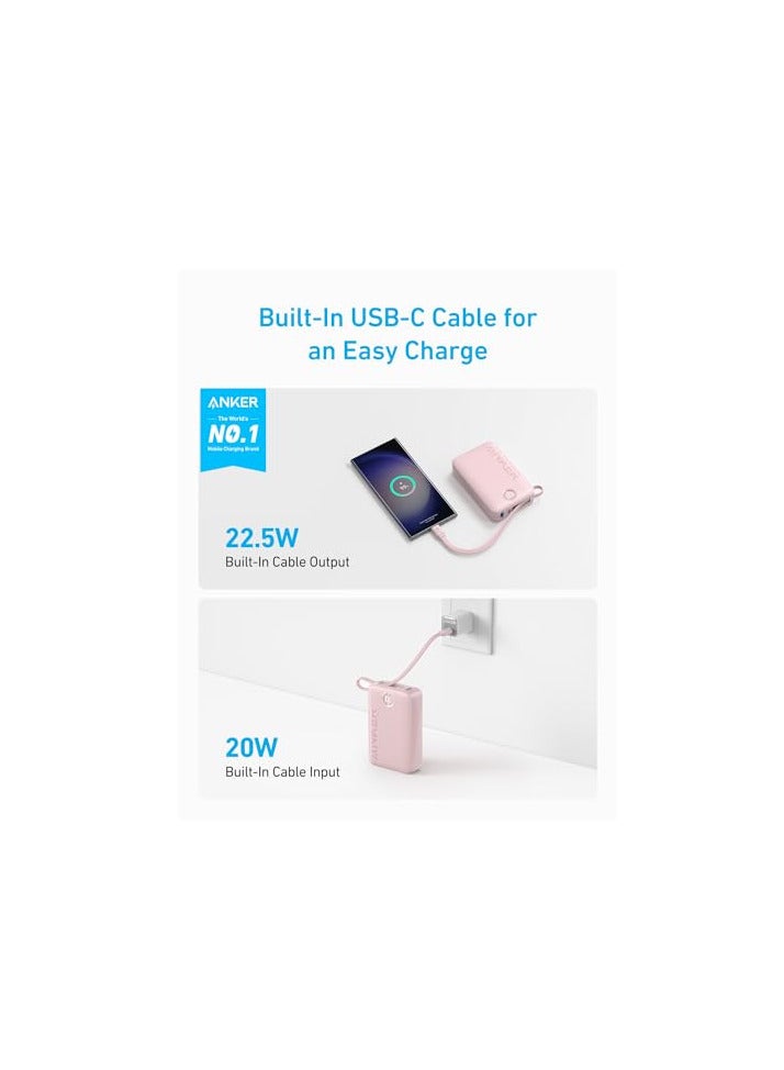 20000 mAh Power Bank Battery Pack, 20,000mAh 22.5W High Speed Charging Portable Charger With Built-in USB C Cable, 1 USB-C, 1 USB-A, For iPhone 15/15 Plus/15 Pro/15 Pro Max, MacBook, Galaxy pink