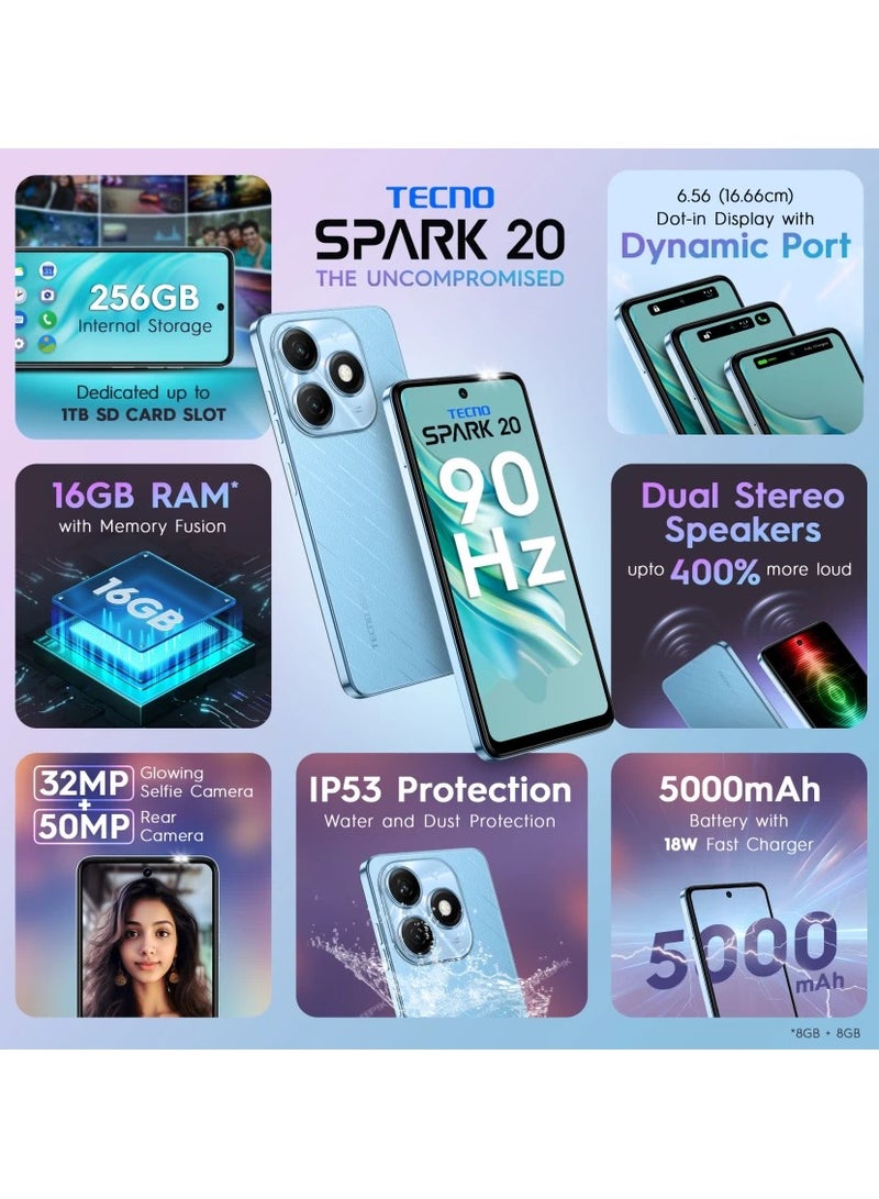 تكنو هاتف Spark 20 ثنائي الشريحة باللون الأزرق السحري وذاكرة وصول عشوائي سعة 8+8 جيجابايت وذاكرة داخلية سعة 256 جيجابايت وشبكة الجيل الرابع - الإصدار العالمي - Image 5