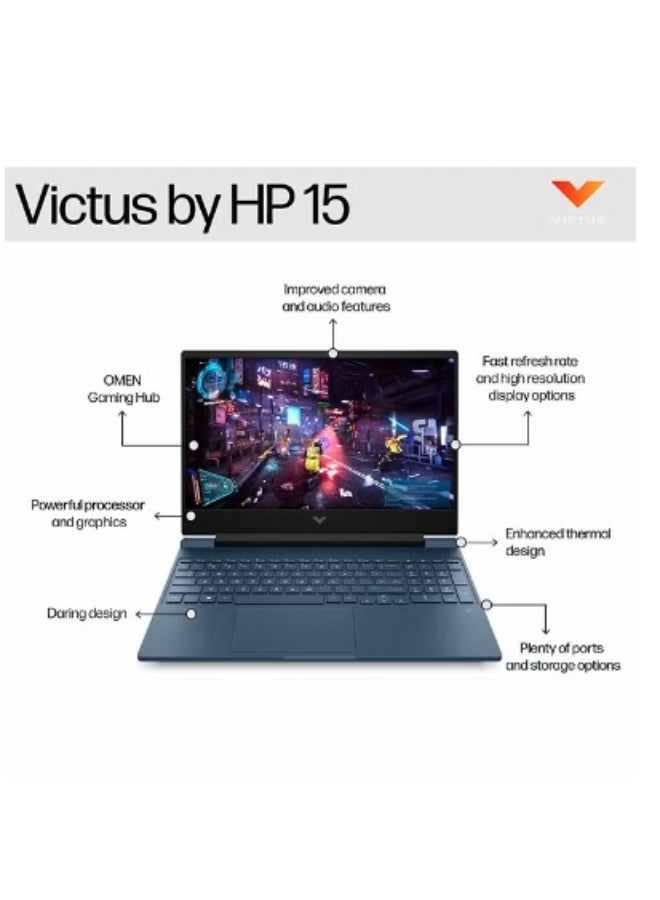 HP - Victus 2024 15 Gaming (Upgraded Version) Laptop 15.6-Inch FHD Display, Core i5-13420H Processor/64GB RAM/2TB SSD/6GB NVIDIA GeForce RTX 3050/Windows 11 With FREEÂ Accessories English Blue - Image 1