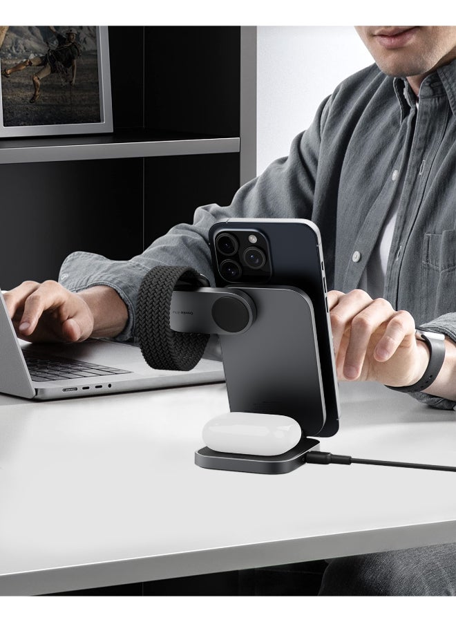 Aukey MagFusion Z Qi2 3-In-1 Foldable Magnatic Fast Wireless Charging Station Grey - Image 4