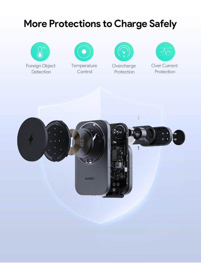 Aukey MagFusion Z Qi2 3-In-1 Foldable Magnatic Fast Wireless Charging Station Grey - Image 3