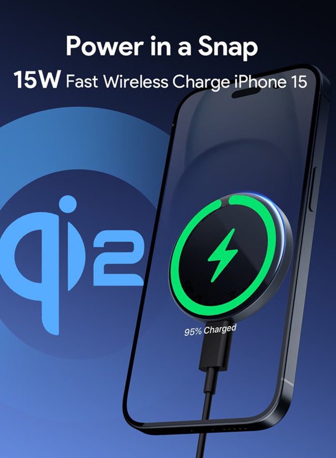 Aukey MagFusion Aura Qi2 Magnetic Fast Wireless Charger Black - Image 2