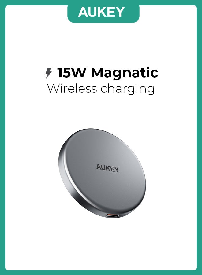 Aukey MagFusion Aura Qi2 Magnetic Fast Wireless Charger Black - Image 1