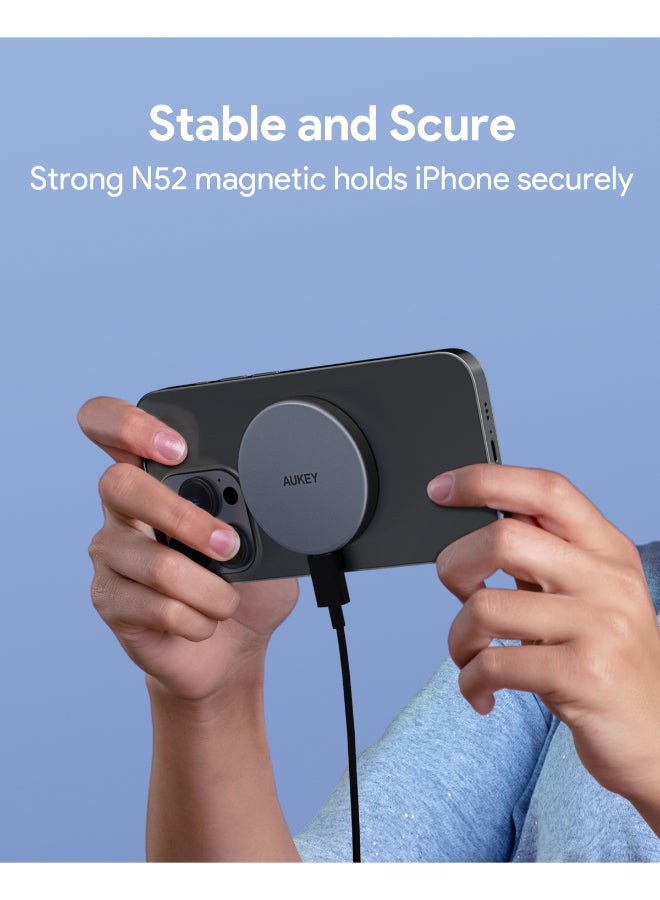 Aukey MagFusion Aura Qi2 Magnetic Fast Wireless Charger Black - Image 5