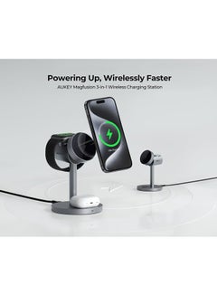 Aukey MagFusion 3-In-1 Qi2 Magnatic Fast Wireless Charging Station Grey  - Image 2