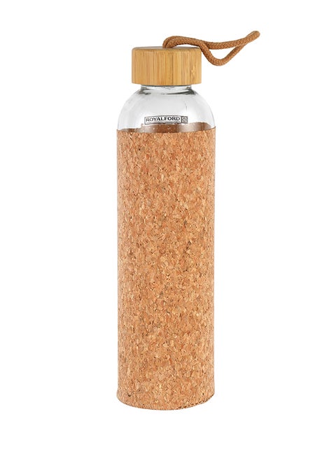 Water Bottle Transparent Glass Bottle with Bamboo Lid and Removable Cork Sleeves Multicolour