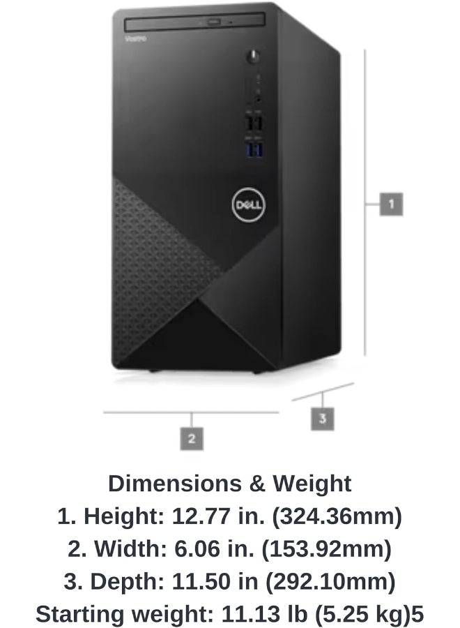 DELL Vostro 3910 Tower PC, Core i3-1215U Processor/8GB RAM/1256GB SSD/Intel UHD 600 Graphics/Windows 11 english_arabic Black  - Image 4