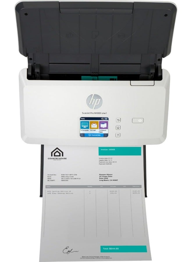 HP - ScanJet Pro N4000 snw1 Sheet-feed Scanner - 6FW08A Black - Image 1