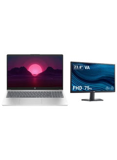 HP 250 G10 Laptop With 15.6-inch Full HD Display, Core i3-1315U Processor/8GB RAM/256GB SSD/Windows 10/Intel Iris Xe Graphics +24 Inch FHD LED Monitor English/Arabic Silver  - Image 1