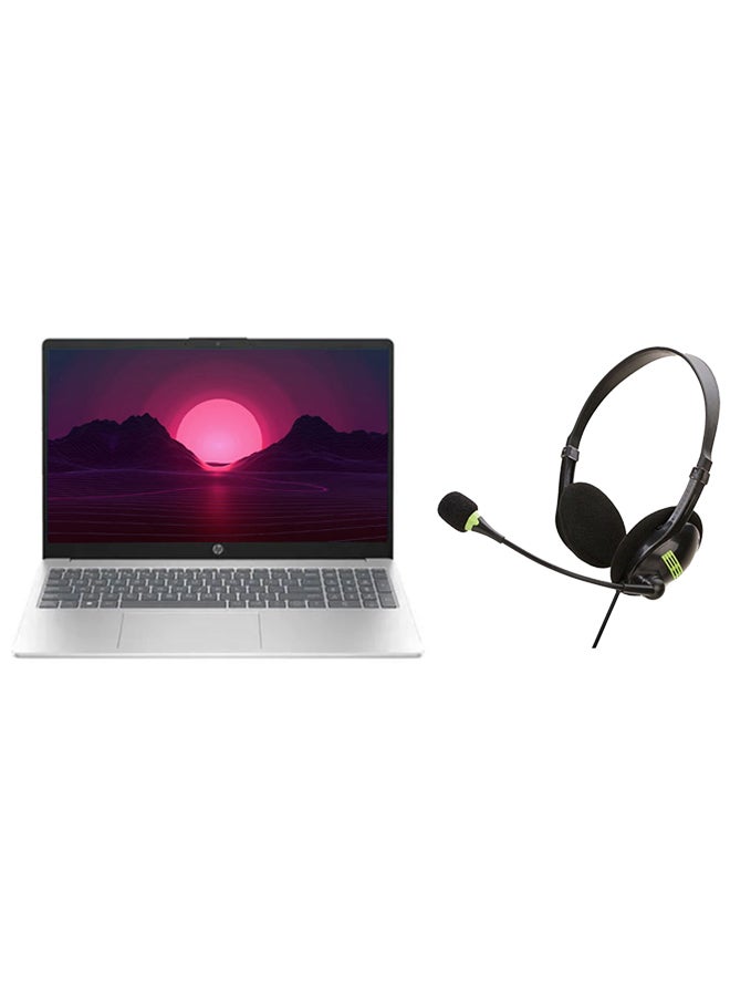 HP 250 G10 Laptop With 15.6-inch Full HD Display, Core i5-1335U Processor/8GB RAM/512GB SSD/Windows 11/Intel Iris XE Graphics + USB Gaming Headset For Laptop Computer PC English/Arabic Natural Silver  - Image 1