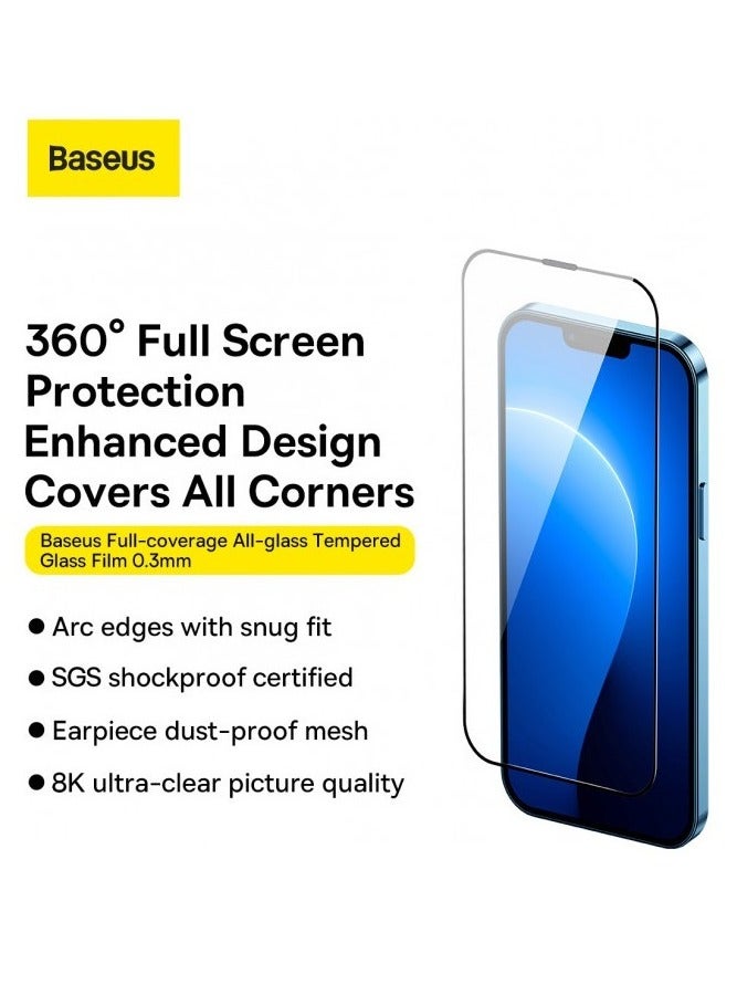 Baseus Full-coverage 0.3mm All-Tempered-Glass Screen Protector (With Dust Filter) For iP 14/iP 13/iP 13 Pro (Pack Of 2 With FastStick Film Application Tool And 2 Cleaning Kits) clear  - Image 3