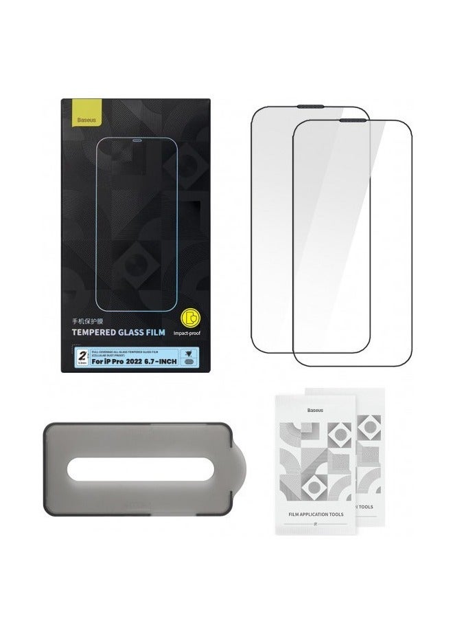 Baseus Full-coverage 0.3mm All-Tempered-Glass Screen Protector (With Dust Filter) For iP 14/iP 13/iP 13 Pro (Pack Of 2 With FastStick Film Application Tool And 2 Cleaning Kits) clear  - Image 4