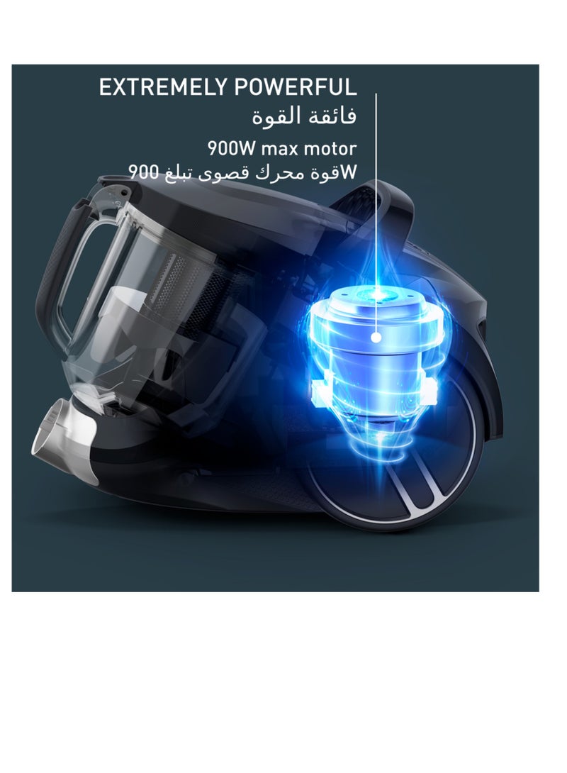 مكنسة كهربائية بدون كيس | مكنسة كهربائية صغيرة الحجم Compact Power XXL Classic | محرك منخفض الاستهلاك | فلترة إعصارية متقدمة بثلاثة مستويات | ضمان لمدة عامين