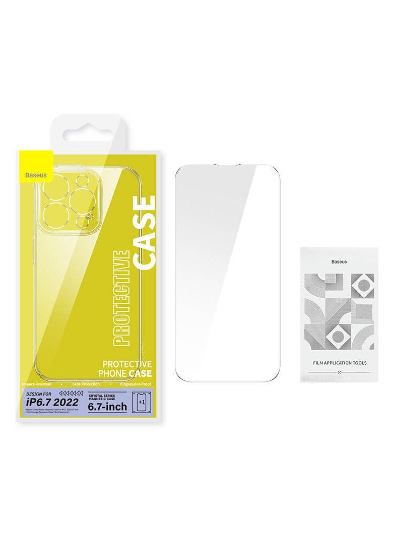 Baseus Full-Coverage 0.3mm All-Tempered-Glass Screen Protector (With Dust Filter) For iP 14 Pro (Pack Of 2 With FastStick Film Application Tool And 2 Cleaning Kits), Clear  - Image 4