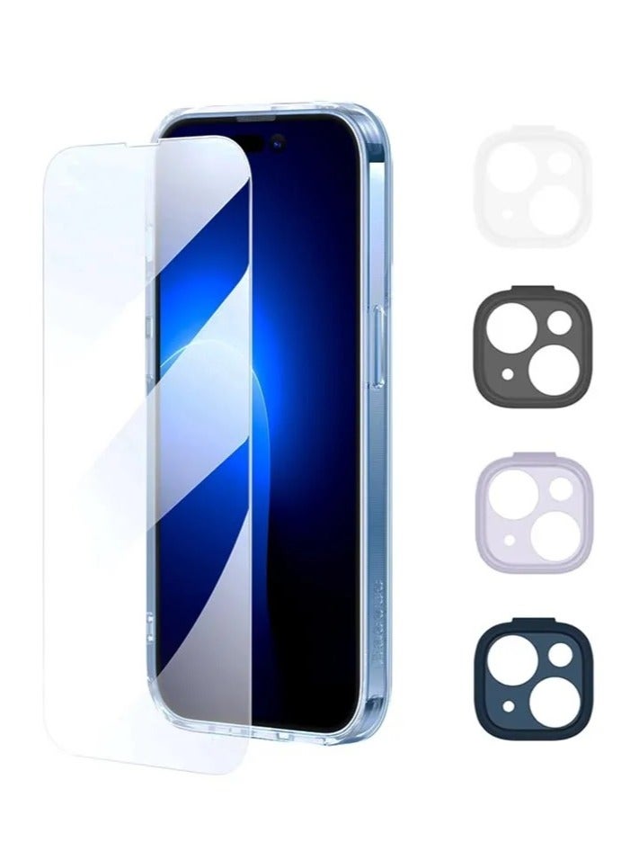 Baseus Illusion Series Protective Case For Ip 14 (With Clear/Black/Blue/Purple Camera Lens Frames And Full Coverage Tempered Glass Screen Protector And Cleaning Kit), clear  - Image 1