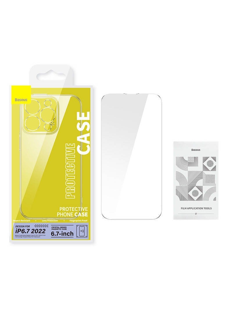 بيسوس Crystal Series Magnetic Case For Ip 14 Pro Max (Pack Of 1 With Full Coverage Tempered Glass Screen Protector And Cleaning Kit), Clear - Image 4