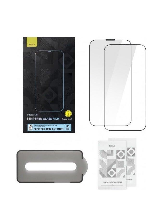 Baseus Full-Coverage 0.3mm All-Tempered-Glass Screen Protector (With Dust Filter) For iP 14 Pro Max (Pack Of 2 With FastStick Film Application Tool And 2 Cleaning Kits), Clear - Image 4