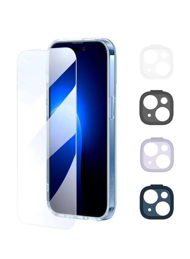 Baseus Illusion Series Protective Case For iP 14 Pro Max (With Clear/Black/Blue/Purple Camera Lens Frames And Full Coverage Tempered Glass Screen Protector And Cleaning Kit), Clear  - Image 1