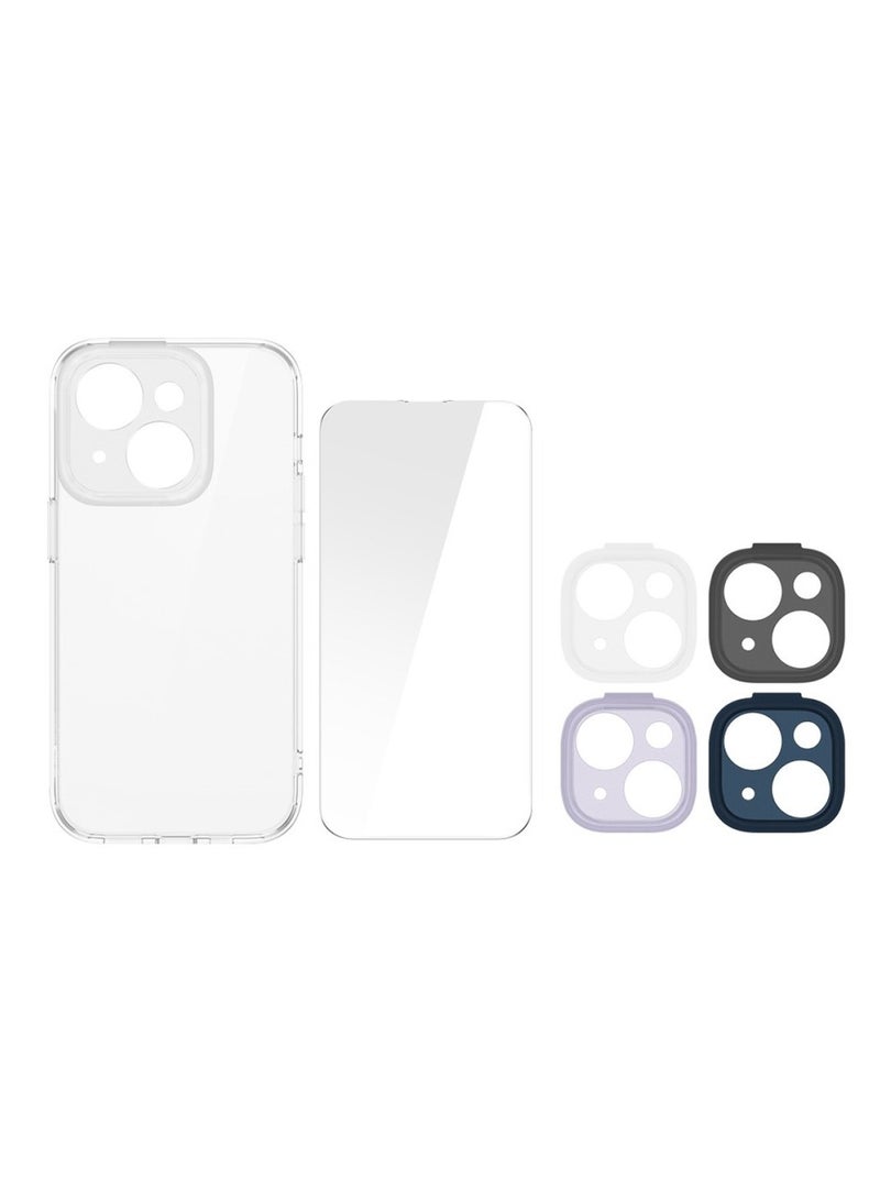 Baseus Illusion Series Protective Case For iP 14 Pro Max (With Clear/Black/Blue/Purple Camera Lens Frames And Full Coverage Tempered Glass Screen Protector And Cleaning Kit), Clear  - Image 2