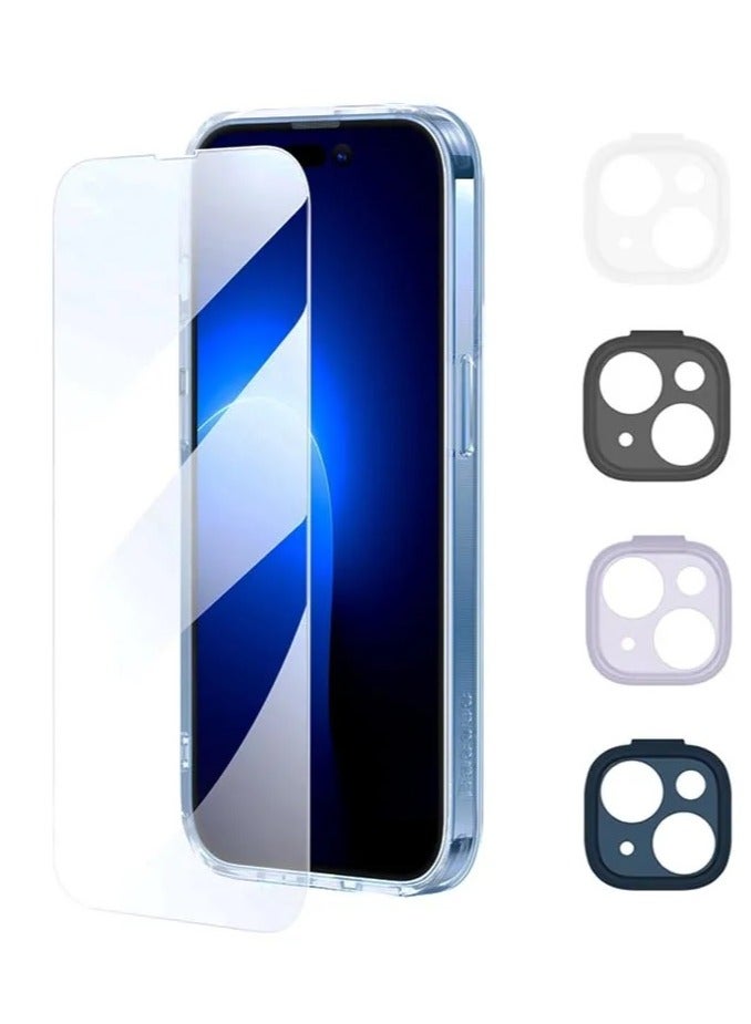 Baseus Illusion Series Protective Case For Ip 14 Pro (With Clear/Black/Blue/Purple Camera Lens Frames And Full Coverage Tempered Glass Screen Protector And Cleaning Kit), clear  - Image 1