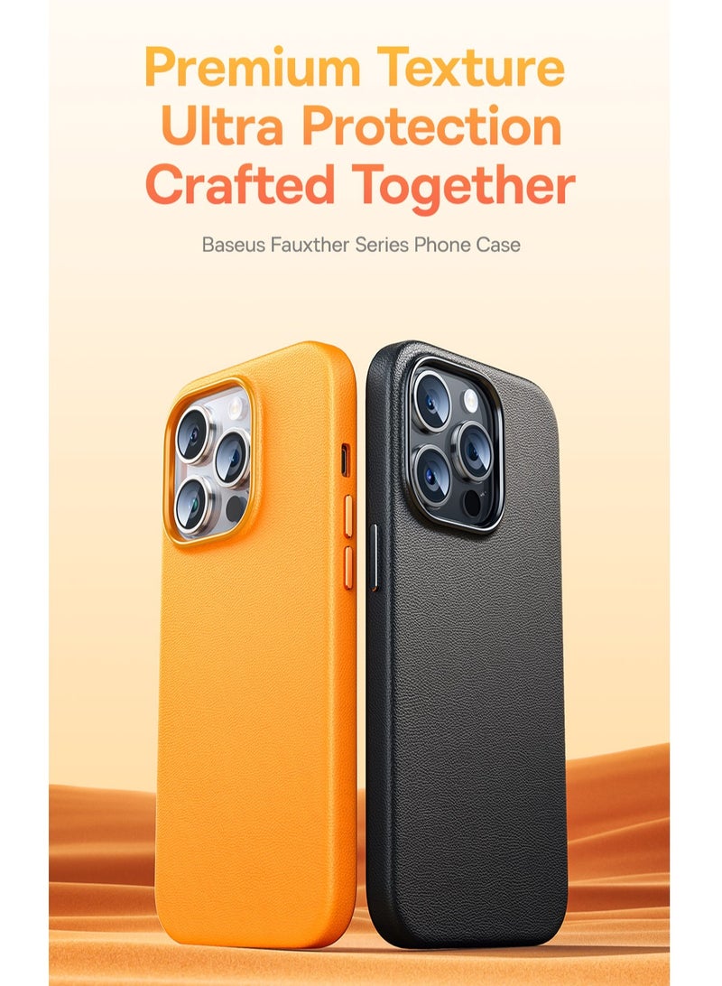 Baseus Fauxther Series Phone Case for iP 15, Sunset Orange  - Image 4