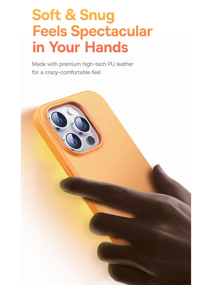 Baseus Fauxther Series Phone Case for iP 15, Sunset Orange  - Image 3