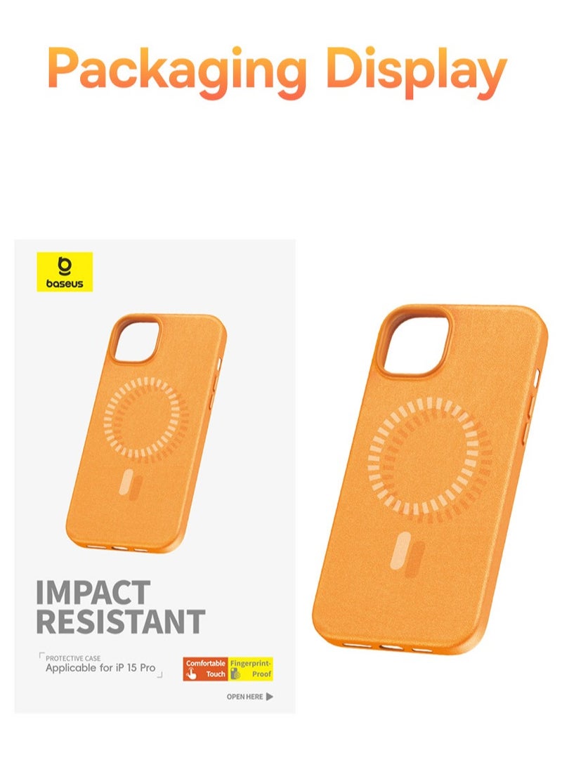 بيسوس Fauxther Series Magnetic Phone Case For iP 15 Pro Max, Sunset Orange - Image 2
