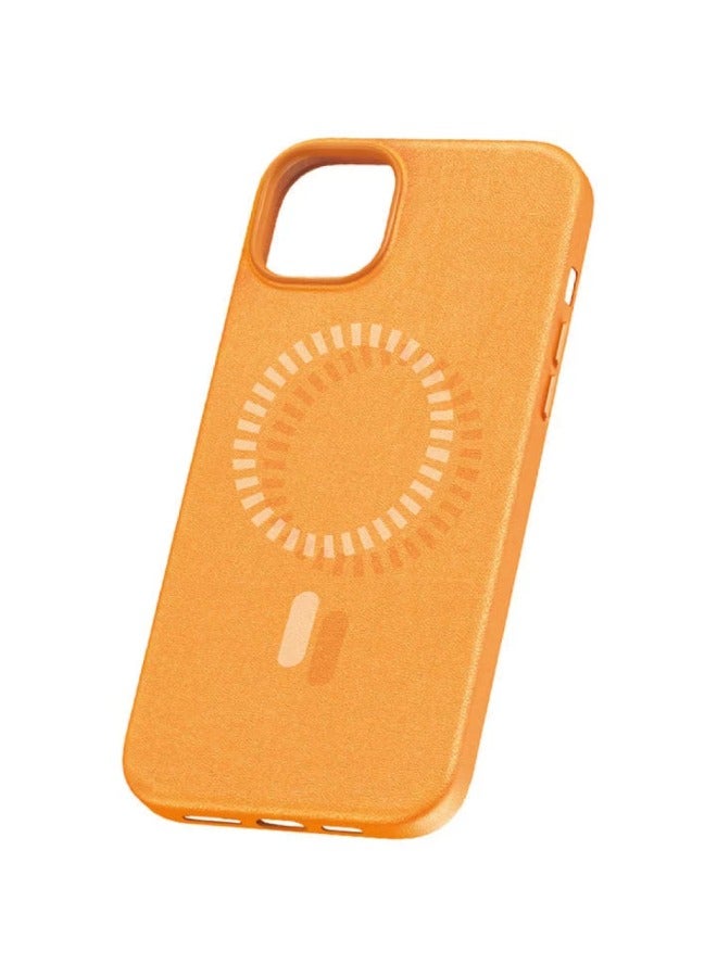 بيسوس Fauxther Series Magnetic Phone Case For Ip 15, Sunset Orange - Image 1