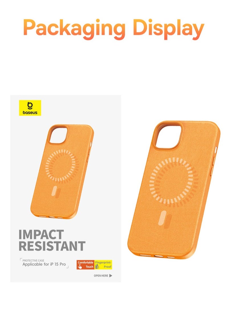 بيسوس Fauxther Series Magnetic Phone Case For Ip 15, Sunset Orange - Image 2