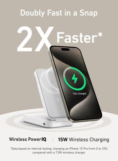 Anker MagGo Power Bank, Qi2 Certified 15W Ultra-Fast MagSafe-Compatible Portable Charger, 6,600mAh Battery Pack with Adjustable and Foldable Stand, For iPhone 16/15/14 Series Only(USB-C Cable Include) White  - Image 2