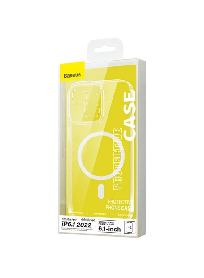Baseus Crystal Series Magnetic Case For Ip 14 (Pack Of 1 With Full Coverage Tempered Glass Screen Protector And Cleaning Kit), Clear - Image 4