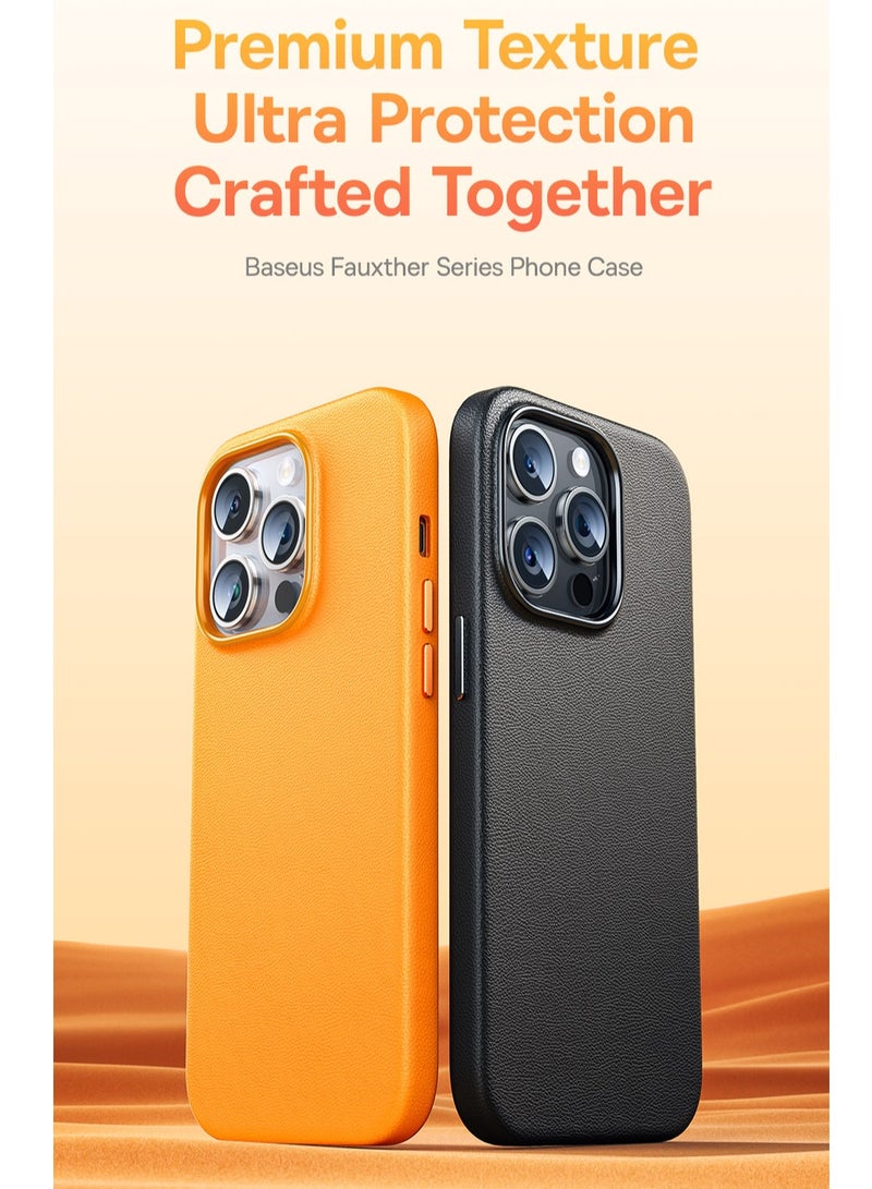 بيسوس Fauxther Series Phone Case For Ip 15 Pro, Sunset Orange - Image 4