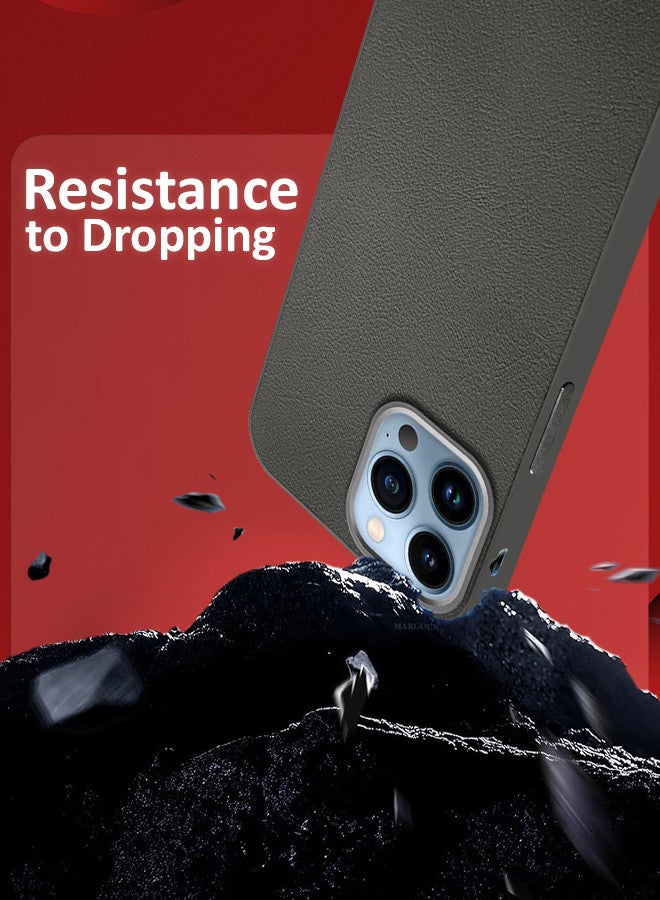 MARGOUN (for iPhone 13 Pro Max) Case Cover Leather Case with Lens Frame Shockproof Full Body Protective Cover Crimson - Image 3