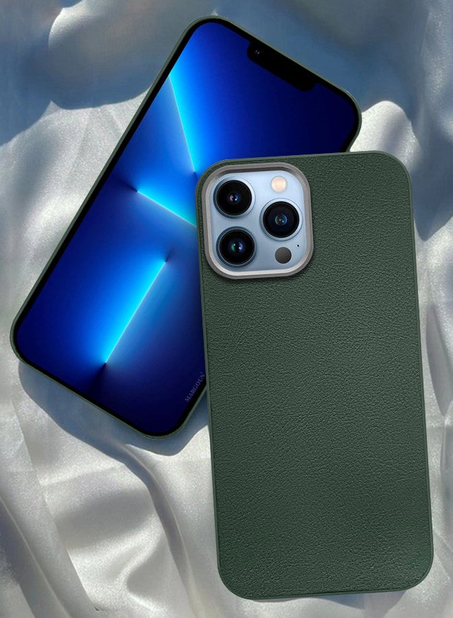 MARGOUN (for iPhone 13 Pro Max) Case Cover Leather Case with Lens Frame Shockproof Full Body Protective Cover Green - Image 1