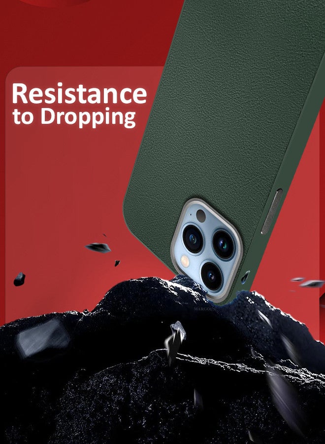 MARGOUN (for iPhone 13 Pro Max) Case Cover Leather Case with Lens Frame Shockproof Full Body Protective Cover Green - Image 3
