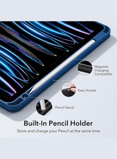 MARGOUN (for iPad Air 11 2024) Folio Case Lightweight Slim Leather Cover with Pen Slot Shockproof Back Stand Cover Auto Wake/Sleep Dark Blue  - Image 4
