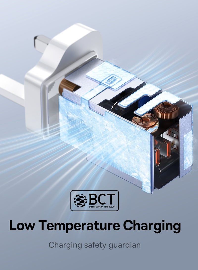 بيسوس شاحن جداري بتنقنية GaN5 بمنفذين تايب سي ومنفذ يو اس بي مع تحكم بالحرارة ابيض من - - Image 4