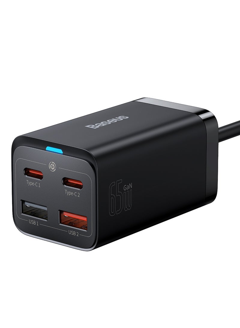 Baseus DZ-ST/HE1 GaN3 Pro Desktop Fast Charger 2C+2U 65W UK Black (Include - Baseus Xiaobai Series Fast Charging Cable Type-C  to Type-C 100W(20V/5A) 1M Black - Image 1