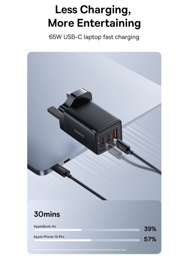 OS GaN5 Pro Fast Charger 2C+U 65W UK Cluster Black (Include - Baseus Xiaobai Series Fast Charging Cable Type-C  to Type-C 100W(20V/5A) 1m) Black