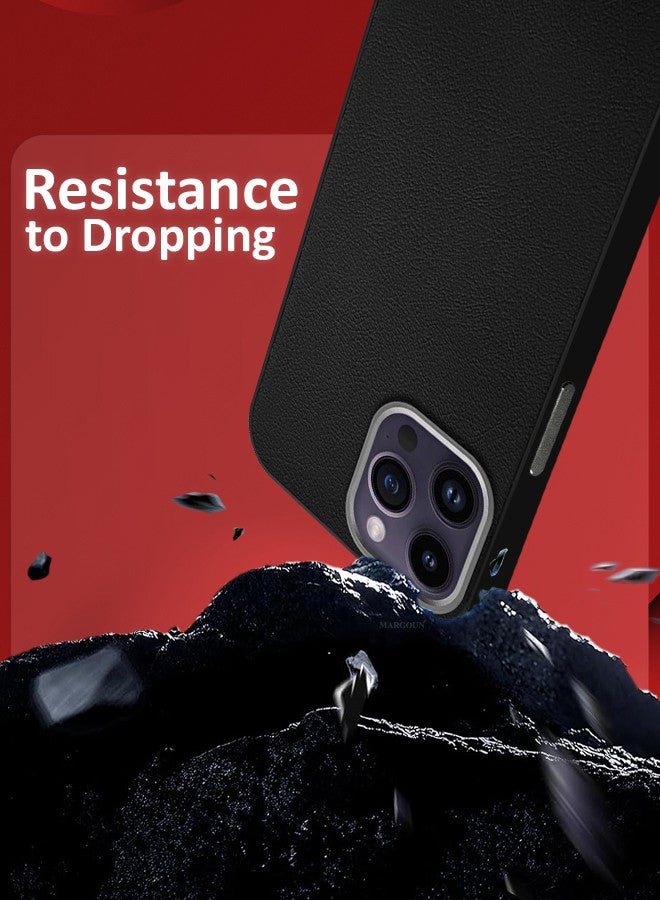 MARGOUN (for iPhone 14 Pro Max) Case Cover Leather Case with Lens Frame Shockproof Full Body Protective Cover Black - Image 2
