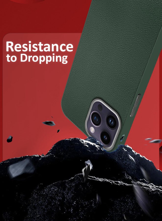 MARGOUN (for iPhone 14 Pro Max) 2 Pack Case Cover and Screen Protector Leather Case with Lens Frame Shockproof Full Body Protective Cover Green - Image 2