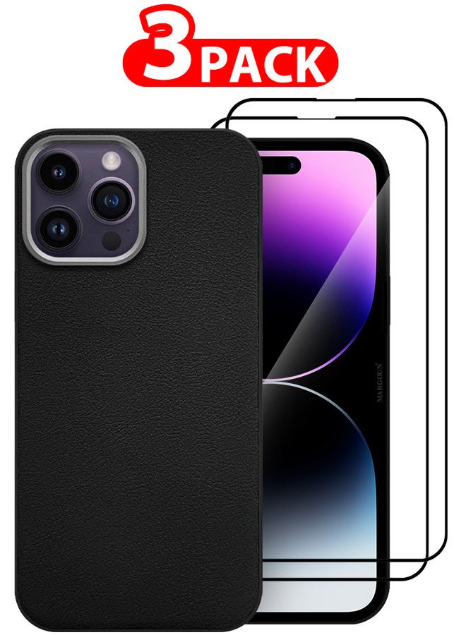 MARGOUN (for iPhone 14 Pro Max) 3 Pack Case Cover and 2 Screen Protectors Leather Case with Lens Frame Shockproof Full Body Protective Cover Black - Image 1